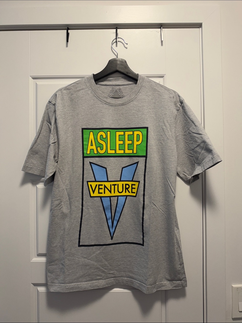 PALACE Gray Tee with Green, Yellow & Light Blue Graphic